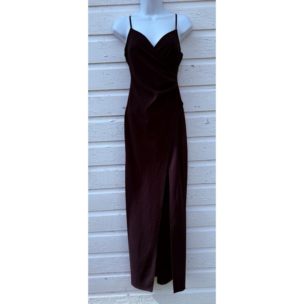 Emerald Sundae Junior Small Black Strappy V Neck Long Gown Dress Leg Slit